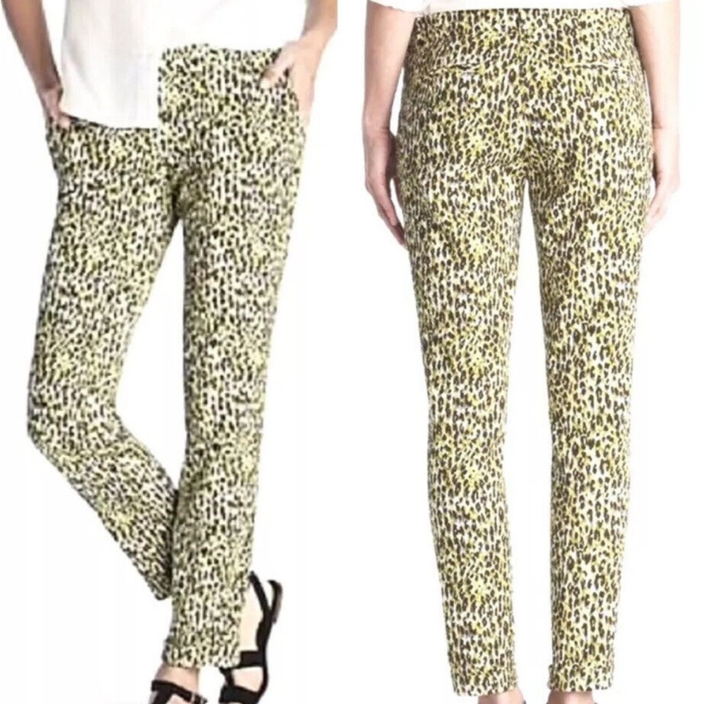 J.Crew Leopard Print Capri Pants Sz 4 Green Brown Cafe Ankle Skinny Stretch